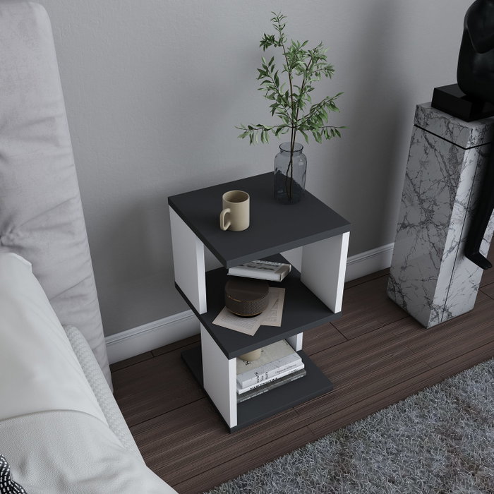 Hanah Home Mesilla de Noche Escandinava Antracita Blanco 29.6x29.6x49.4 cm
